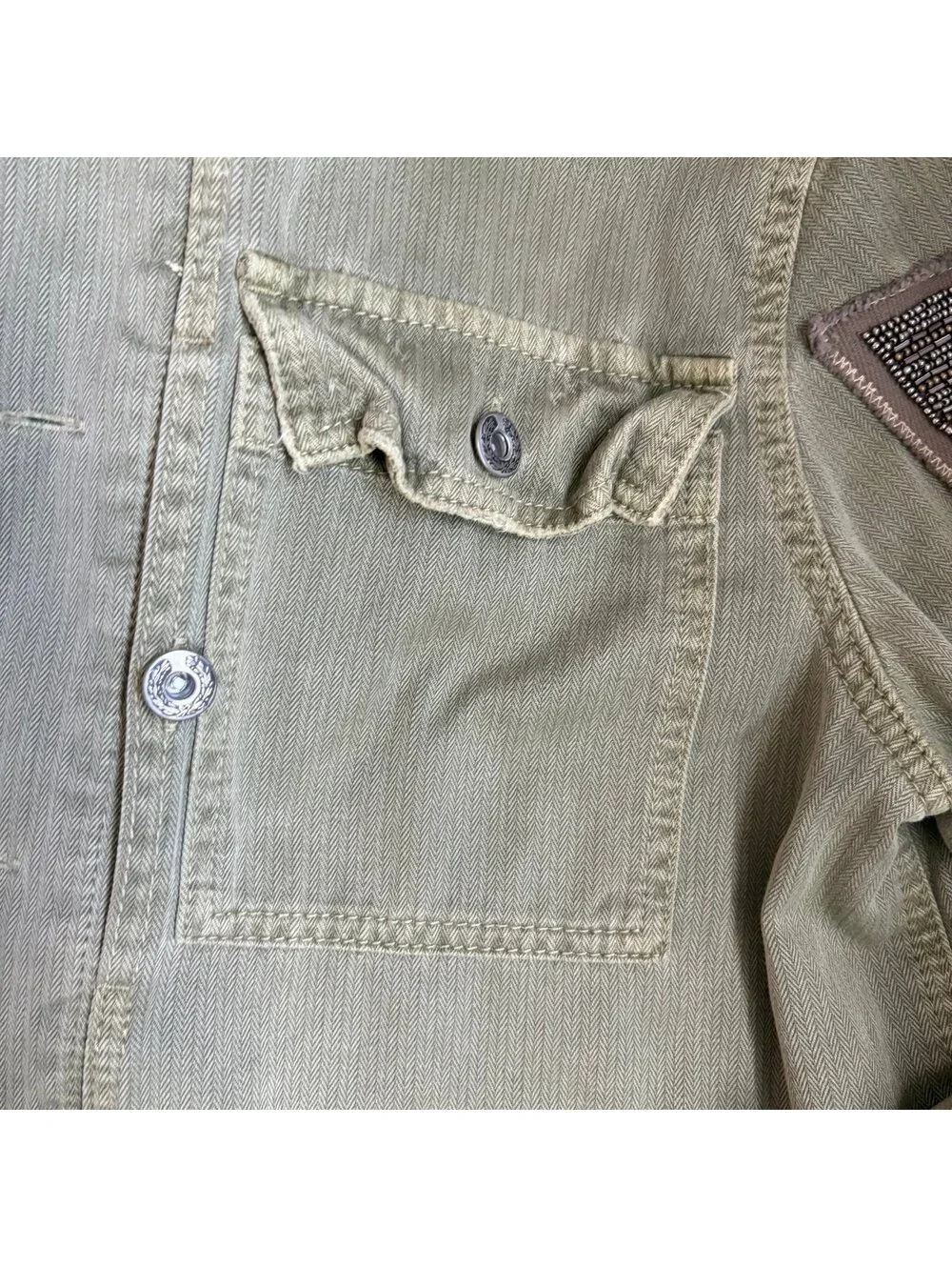 Free People Embellished Military Shirt Jacket